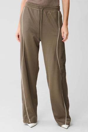 wide leg high waist gestreepte broek donkergroen