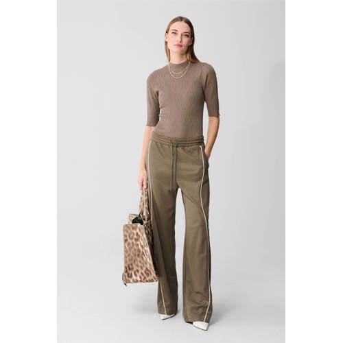 Shoeby wide leg high waist gestreepte broek donkergroen afbeelding