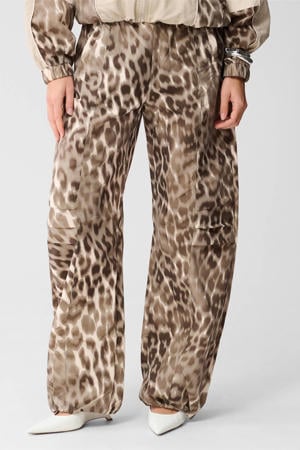 wide leg high waist broek met panterprint bruin