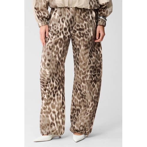 Shoeby wide leg high waist broek met panterprint bruin afbeelding