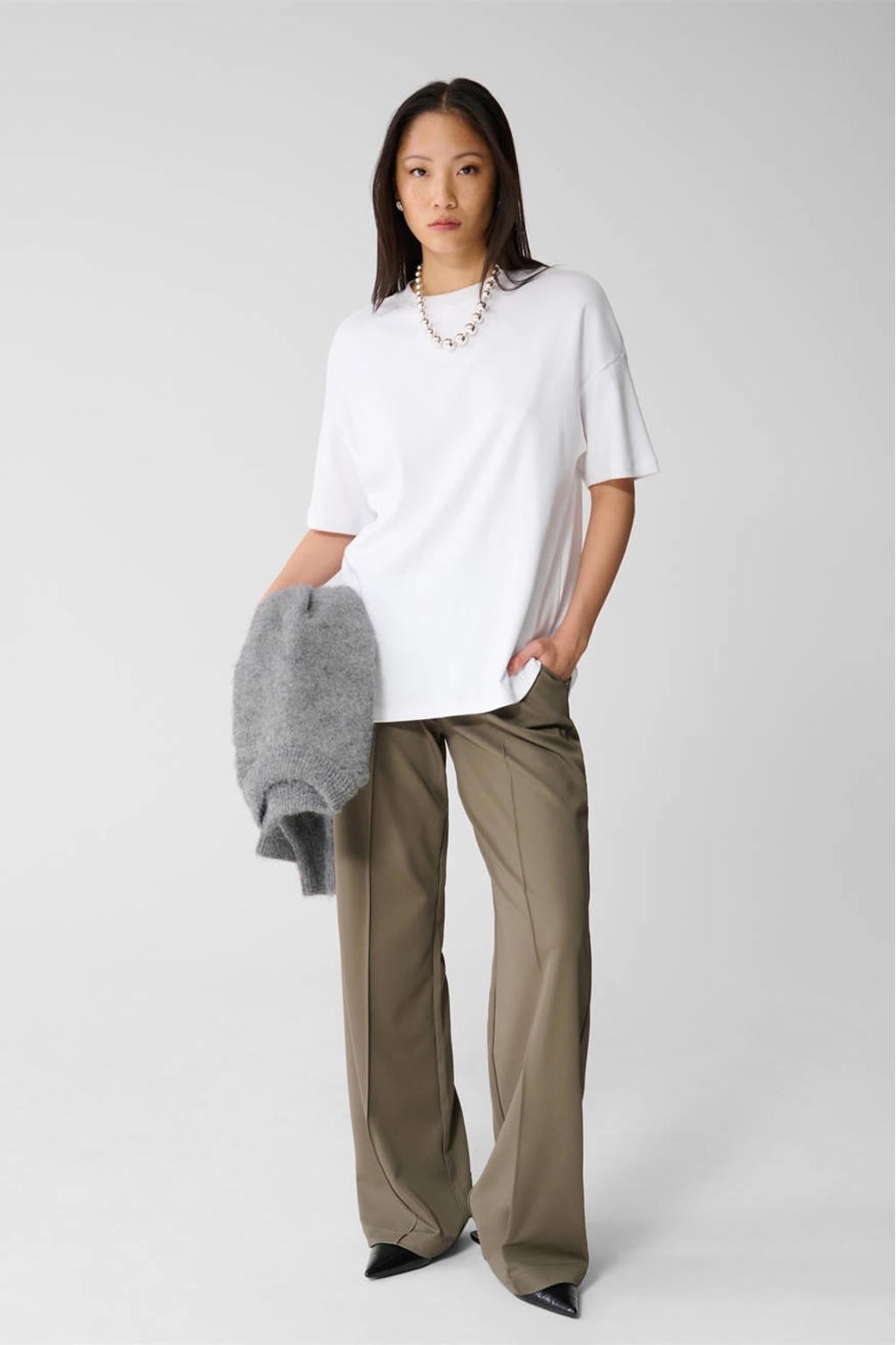 Donkergroene dames Shoeby wide leg high waist broek met effen
