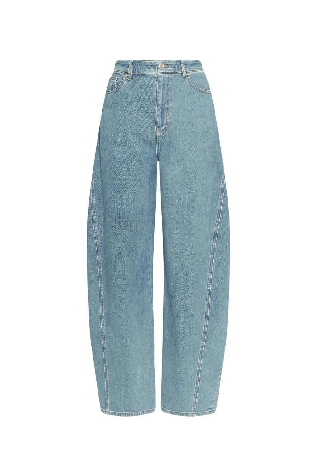Light blue denim dames MSCH Copenhagen barrel jeans van denim met regular waist, rits- en knoopsluiting en effen