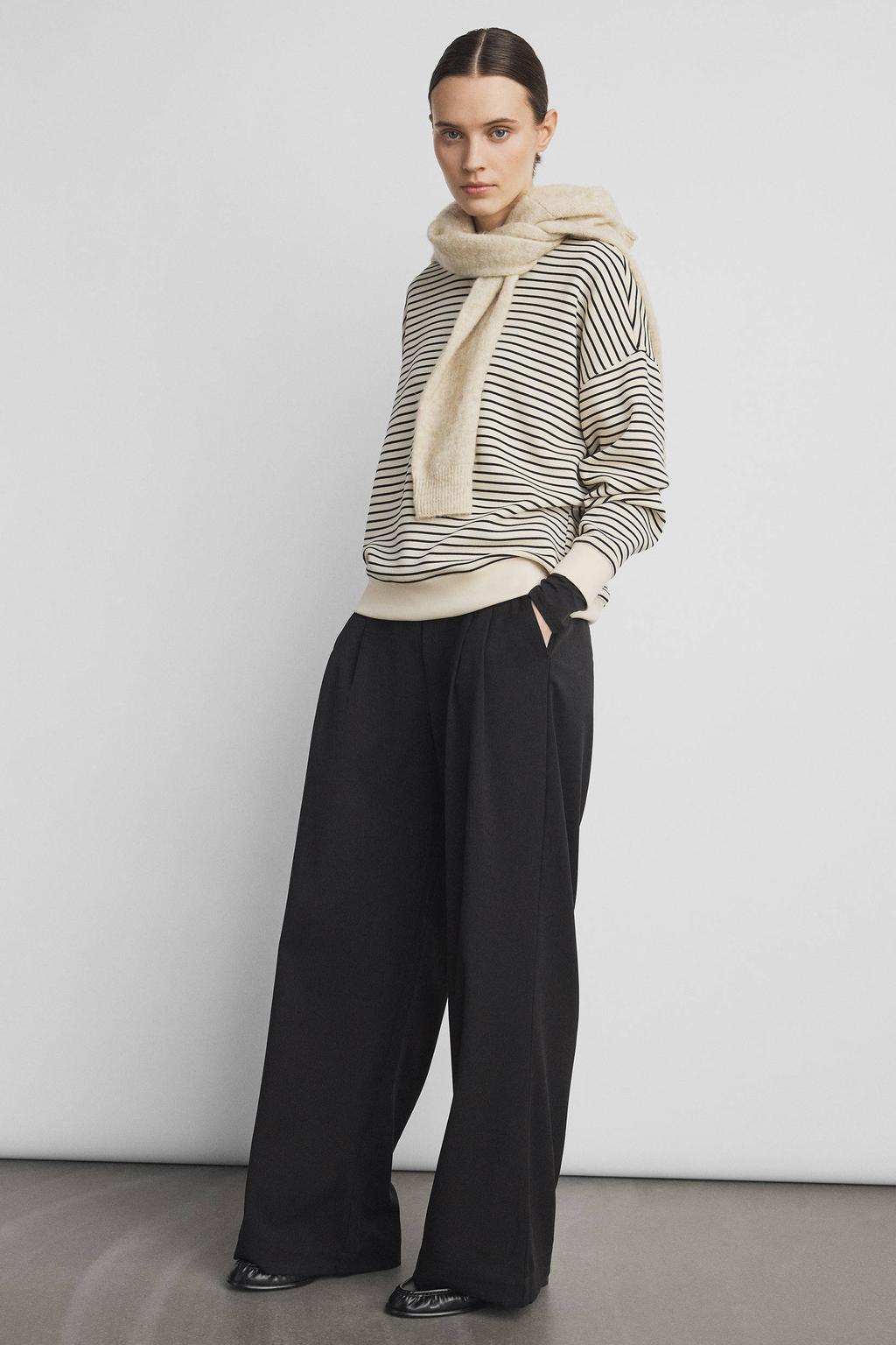 Ecru en zwarte dames MSCH Copenhagen gestreepte sweater van viscose met lange mouwen en ronde hals