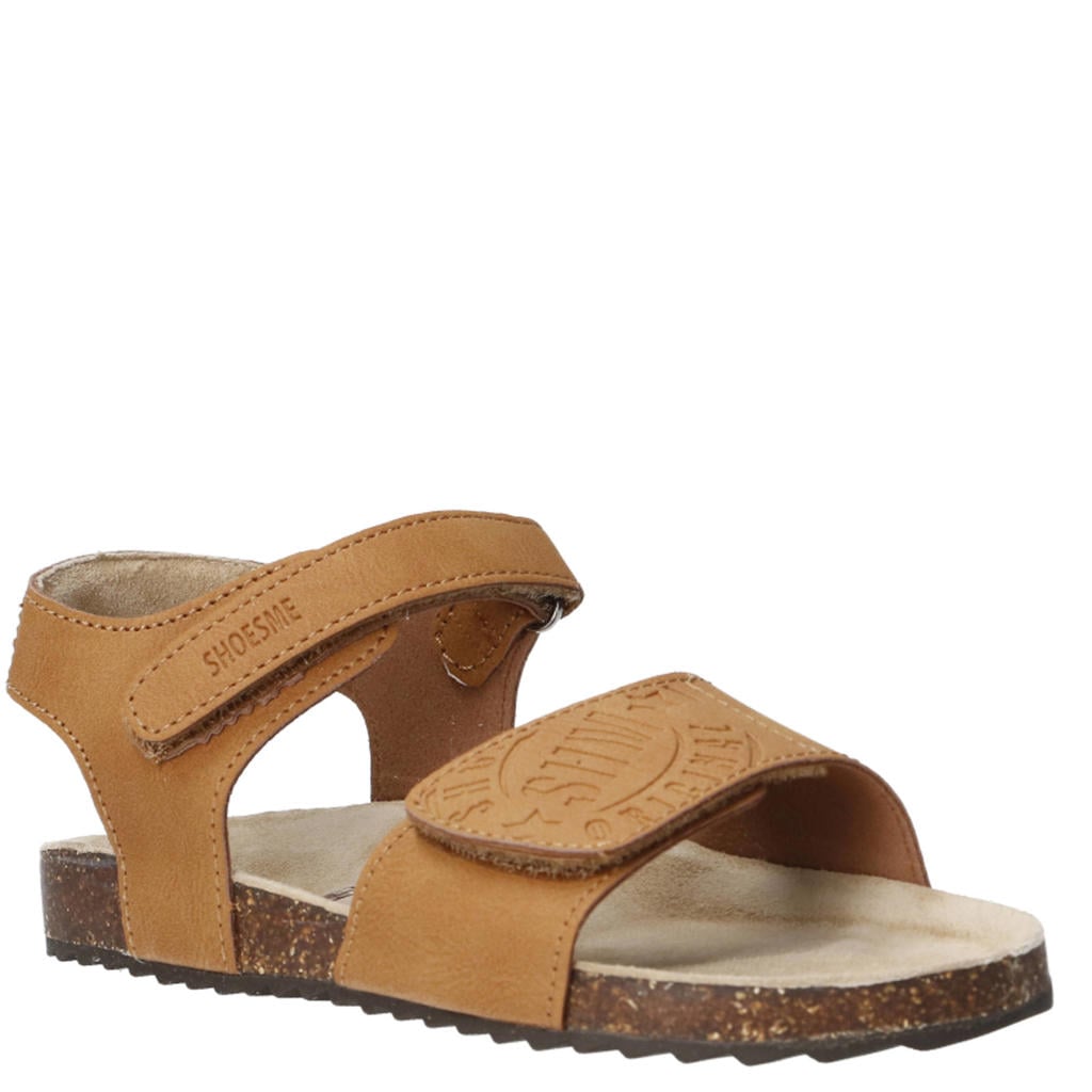 Cognackleurige jongens Shoesme leren sandalen met klittenband