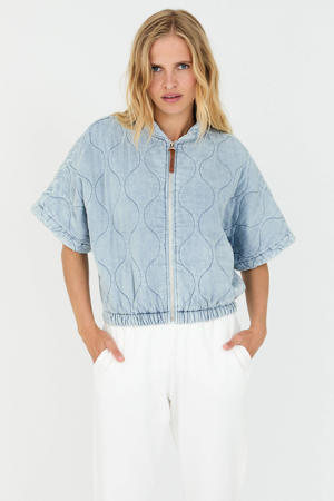 cropped blazer lichtblauw quilted