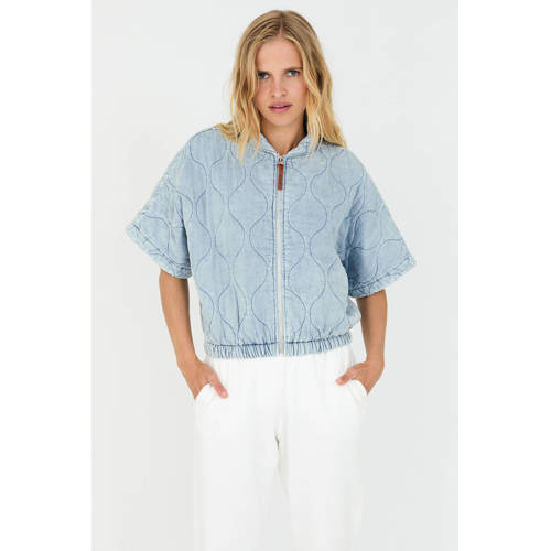 Moscow cropped blazer lichtblauw quilted afbeelding