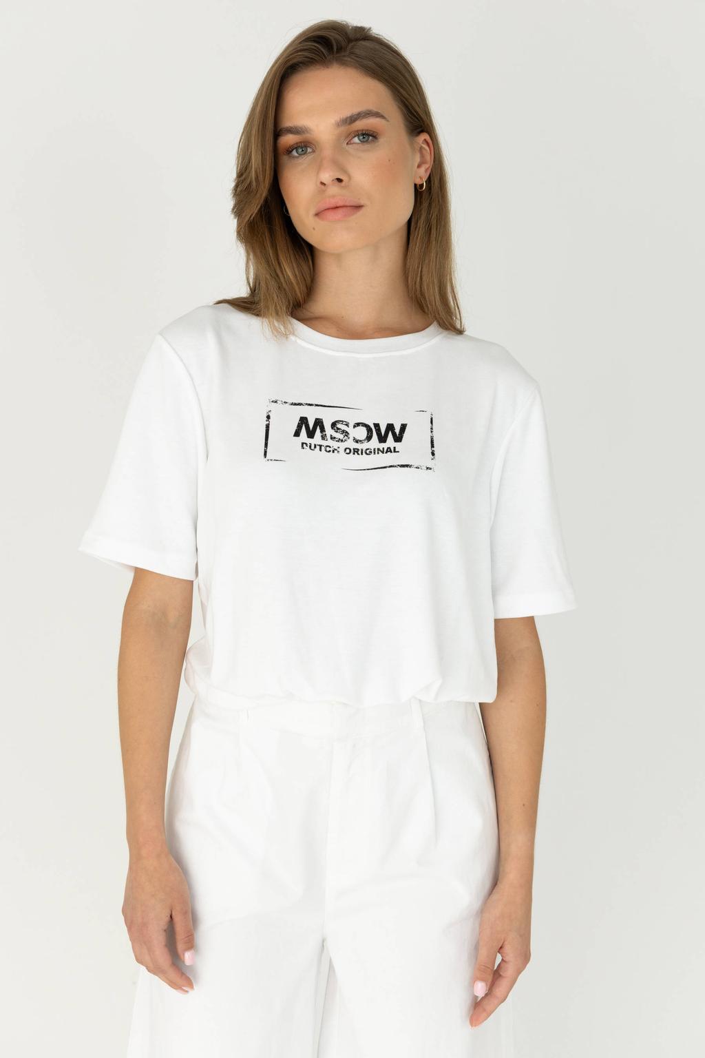 Witte dames Moscow T-shirt van katoen met logo dessin, korte mouwen en ronde hals
