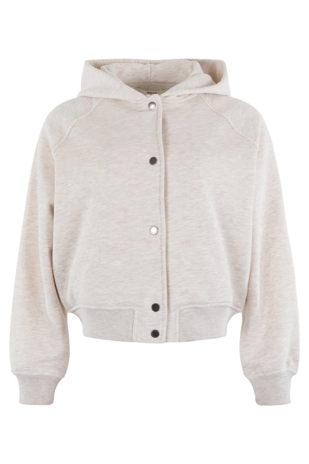 Beige dames Moscow sweatvest van katoen met lange mouwen, capuchon en drukknoopsluiting