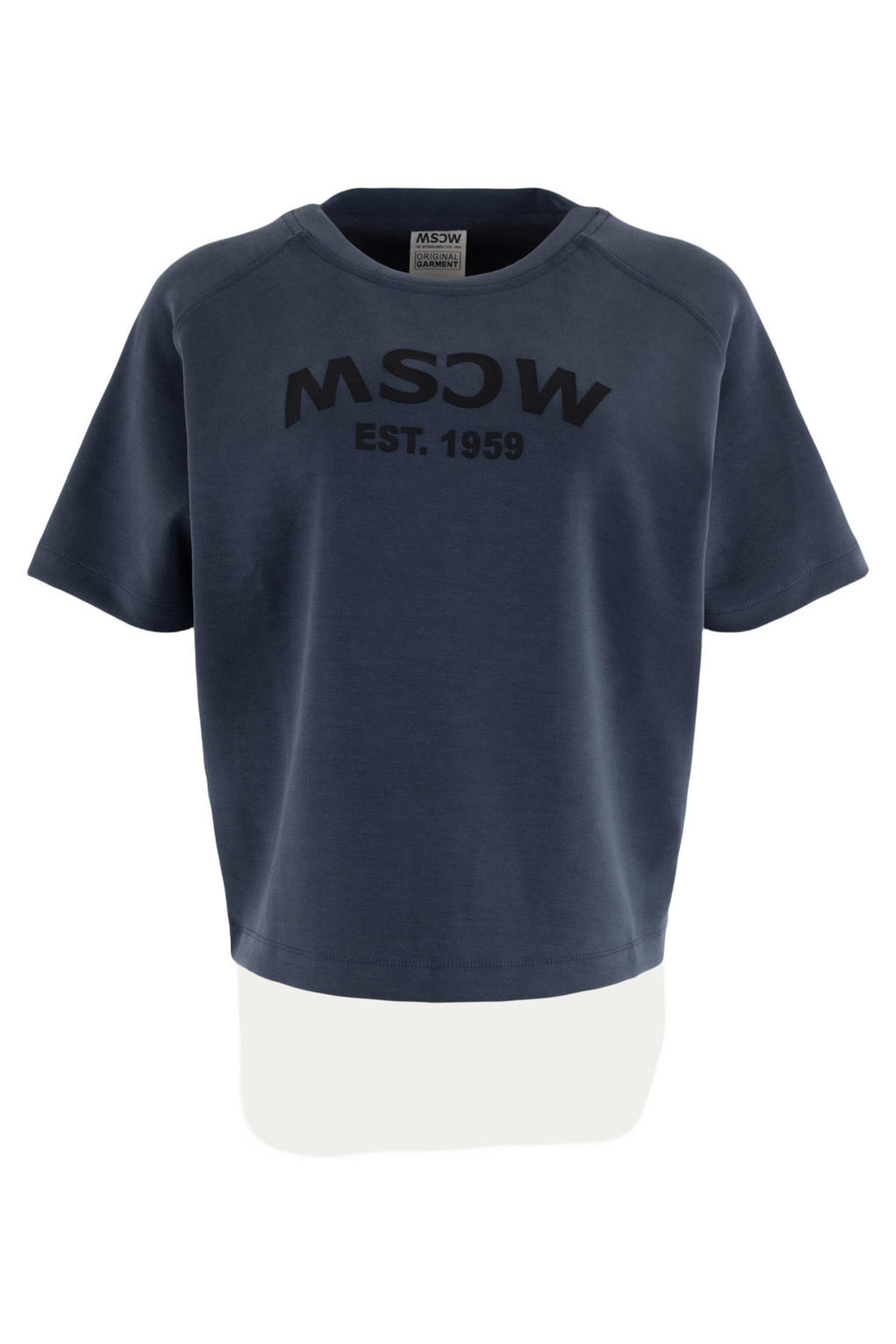 Donkerblauwe dames Moscow sweater van modal met effen, korte mouwen en ronde hals