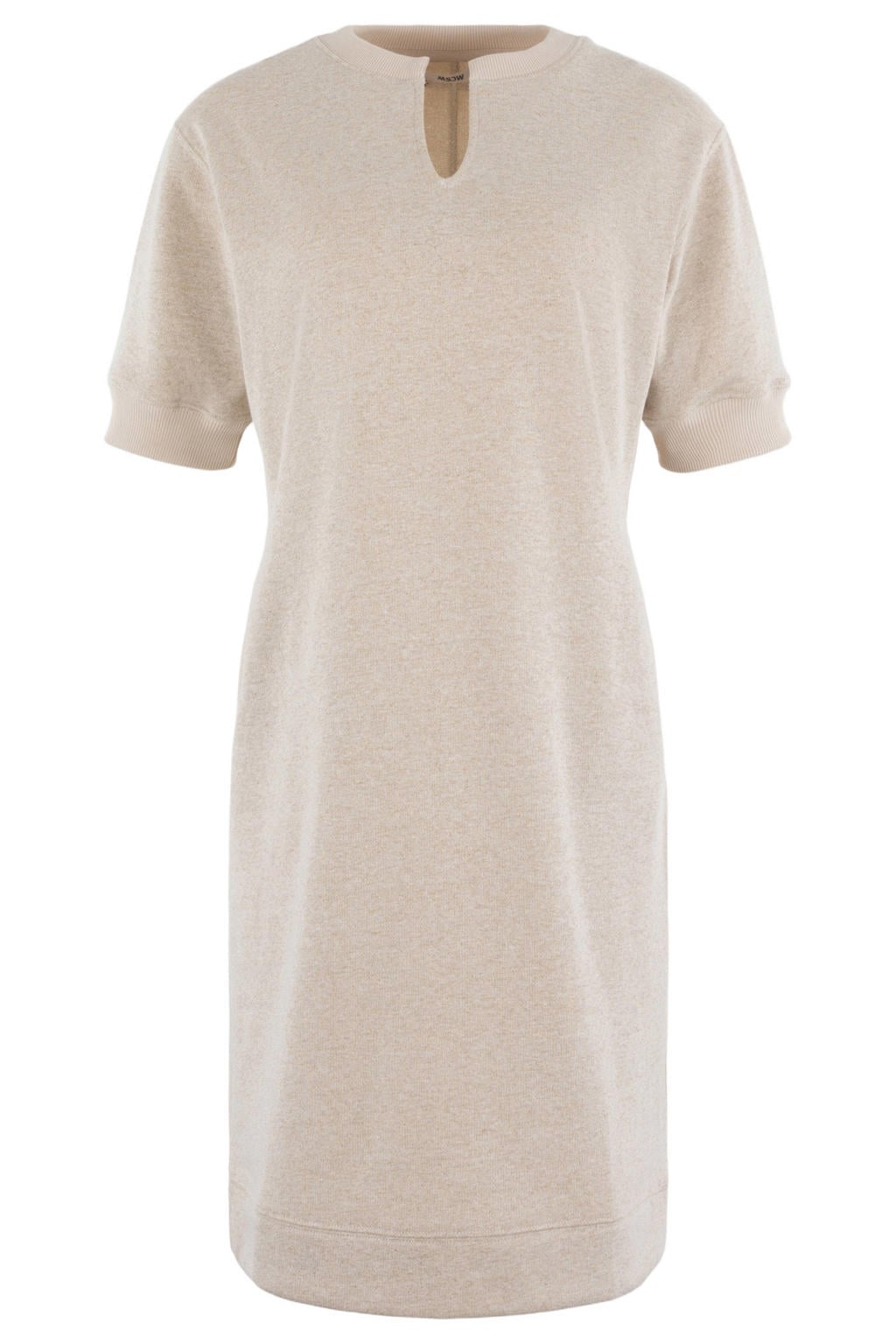 Beige dames Moscow sweatjurk van katoen met effen, korte mouwen en ronde hals