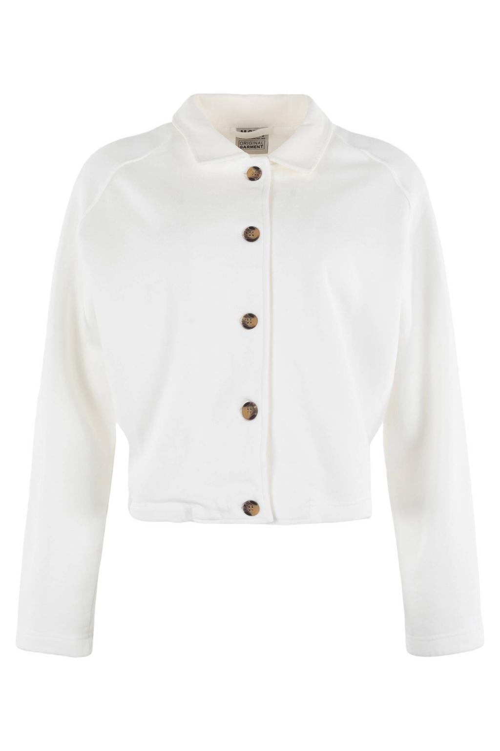 Ecru dames Moscow sweatvest van katoen met effen, lange mouwen, klassieke kraag en knoopsluiting