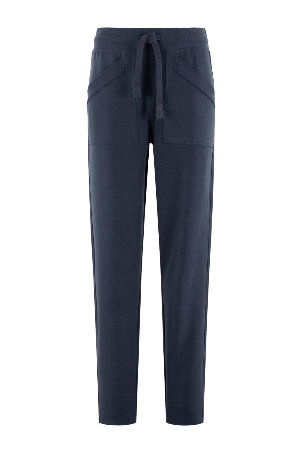 Donkerblauwe dames Moscow slim regular waist joggingbroek van modal met elastische tailleband met koord en effen