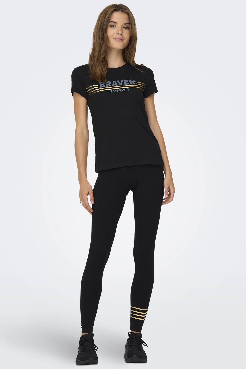 Zwart en gouden dames ONLY PLAY sportlegging van katoen met slim fit en high waist