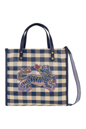 geruite shopper Huma donkerblauw