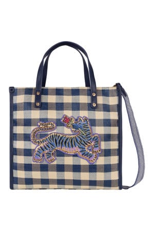 geruite shopper Huma donkerblauw
