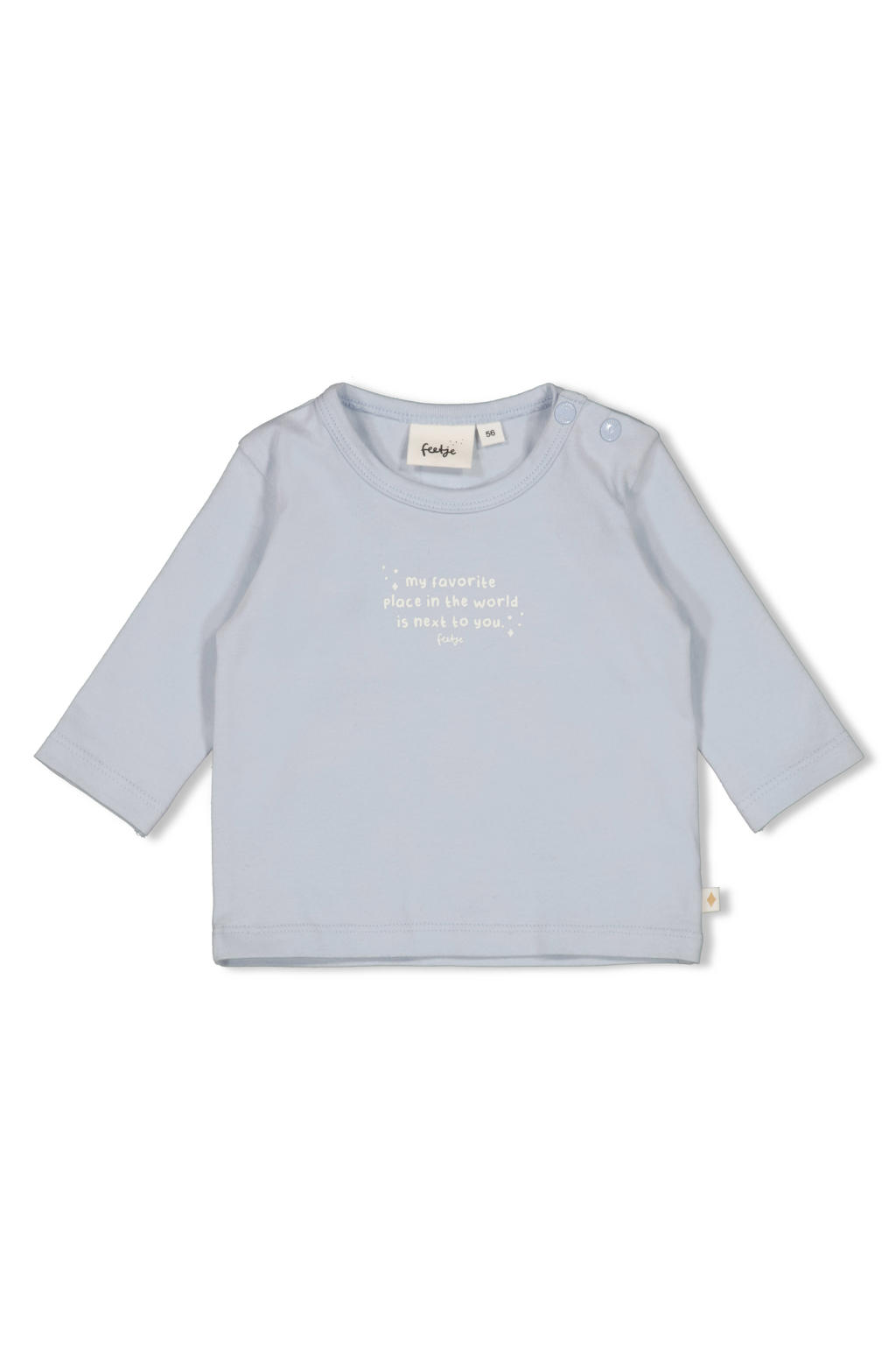 Lichtblauwe jongens Feetje longsleeve The Magic is in You met tekst print, lange mouwen en drukknoopsluiting