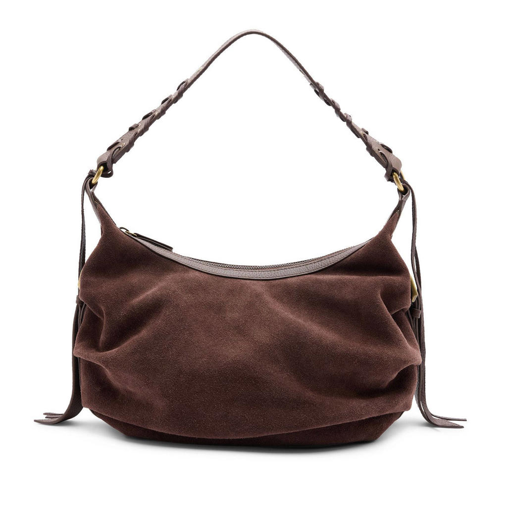 Manfield suede schoudertas bruin
