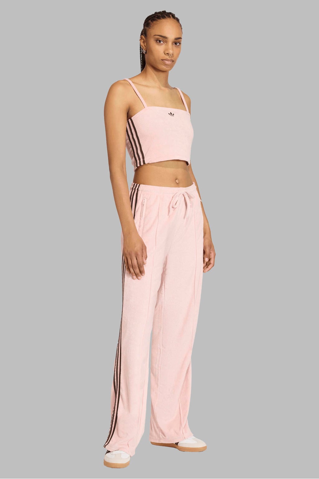 Roze en bruine dames adidas Originals Terry Towel joggingbroek van katoen met regular fit, regular waist en elastische tailleband met koord