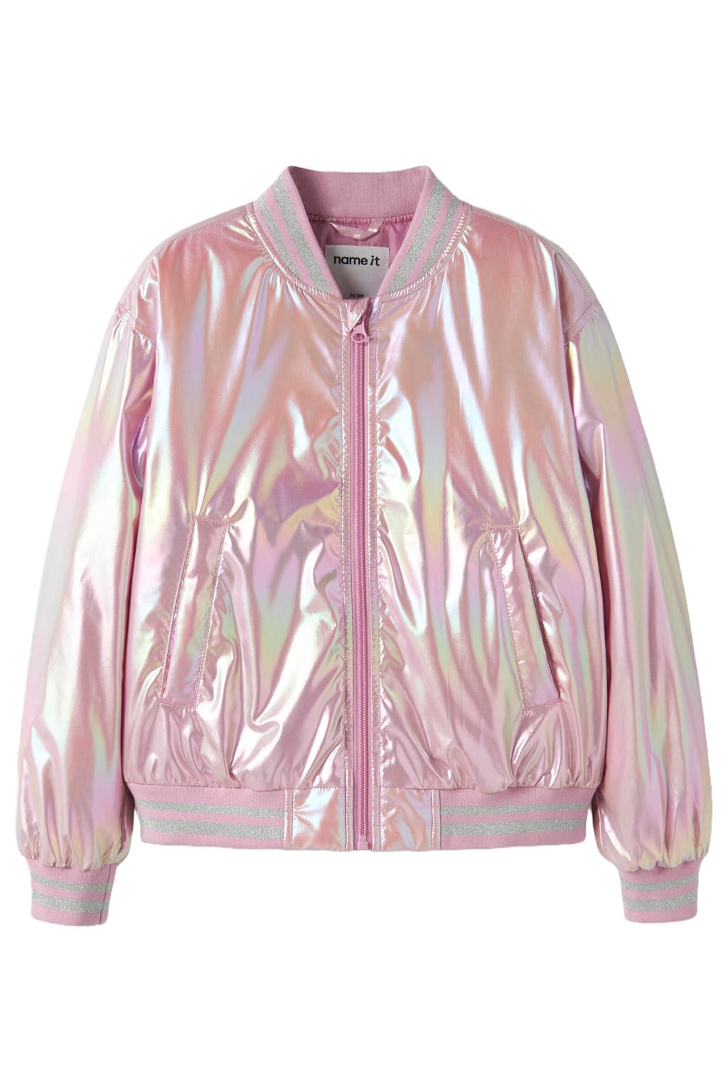 Roze meisjes NAME IT KIDS bomberjack van polyester met lange mouwen, ronde hals, ritssluiting en glimmend detail