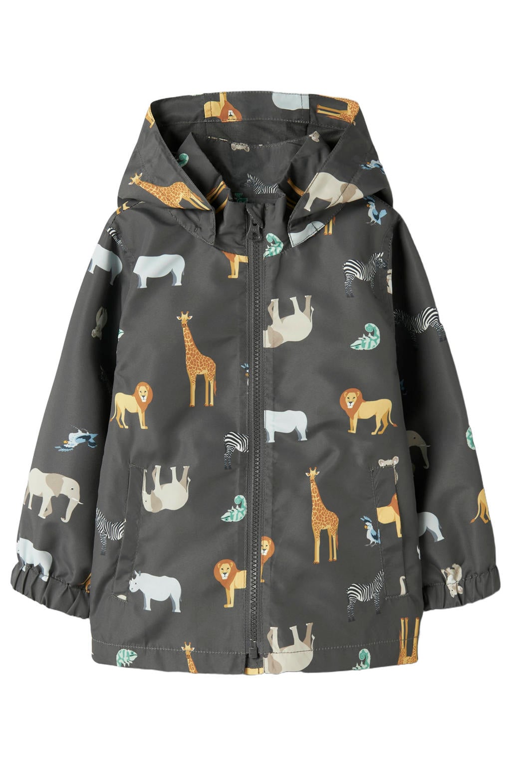 Zwart en multikleurige jongens NAME IT MINI tussenjas van polyester met lange mouwen, capuchon, ritssluiting en reflecterende details