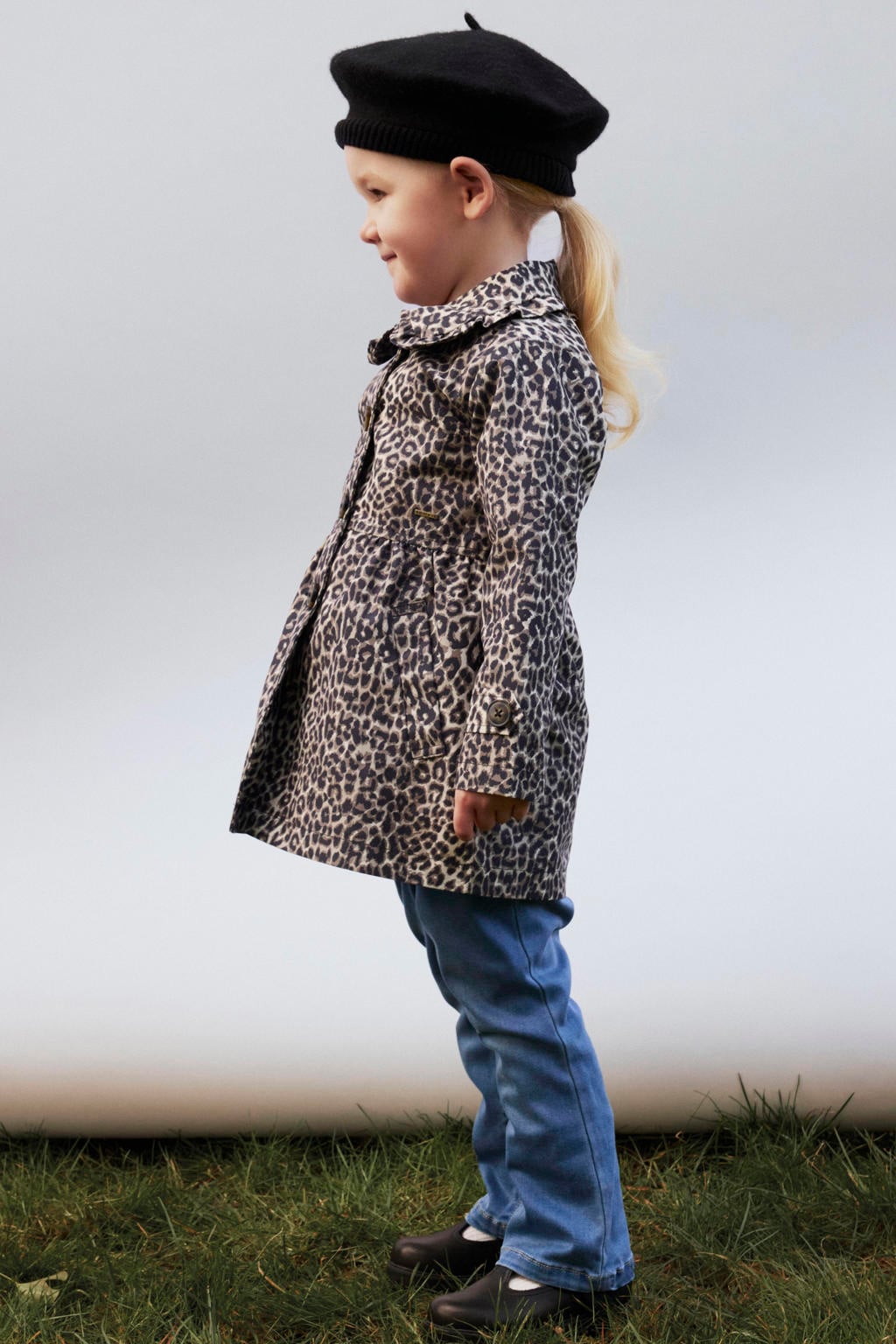 Bruin en beige meisjes NAME IT MINI trenchcoat van polyester met dierenprint, lange mouwen, ronde hals en knoopsluiting