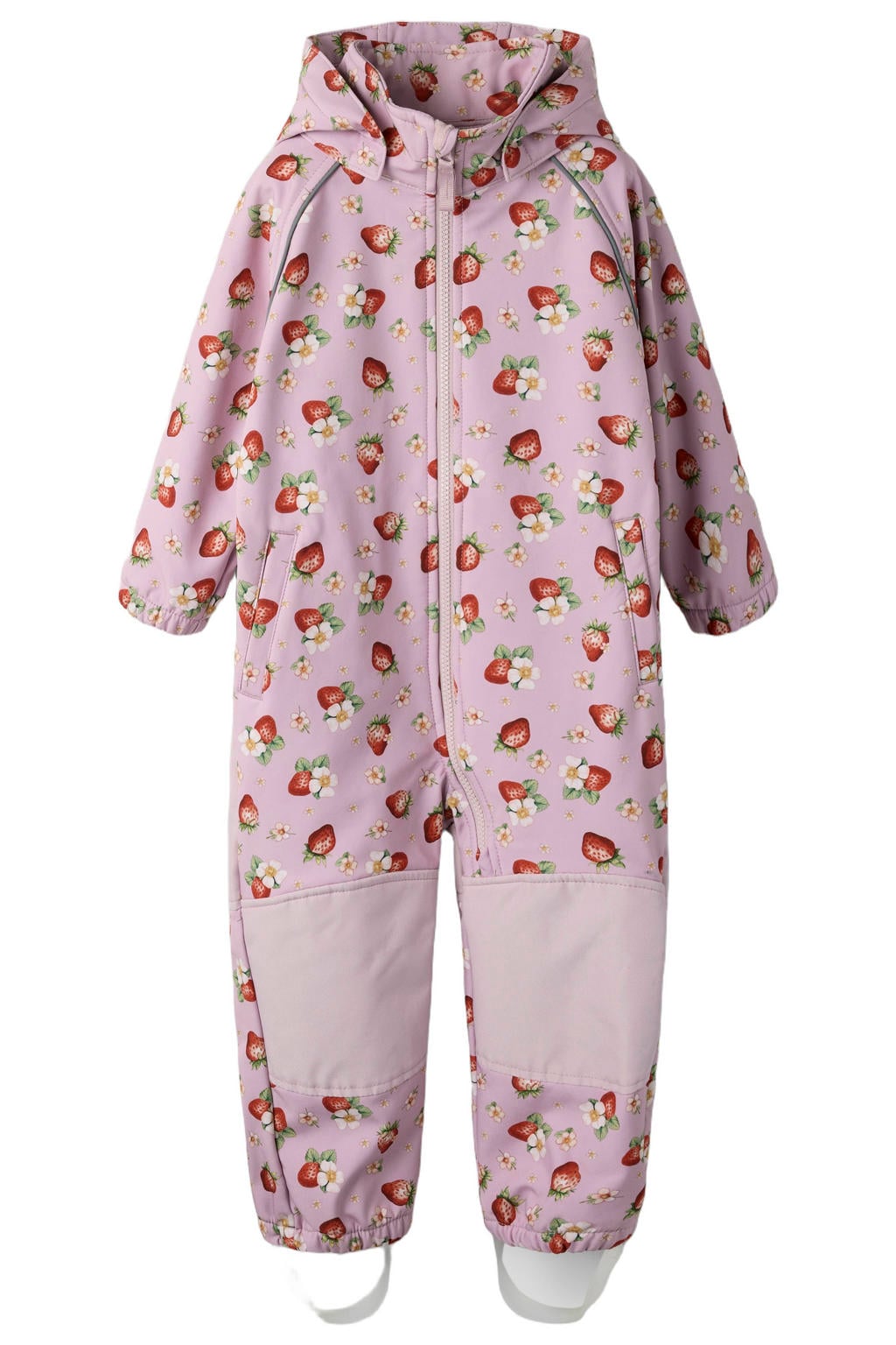Roze en rode meisjes NAME IT MINI softshell buitenspeelpak NMFALFA van polyester met korte mouwen, ronde hals, ritssluiting en reflecterende details