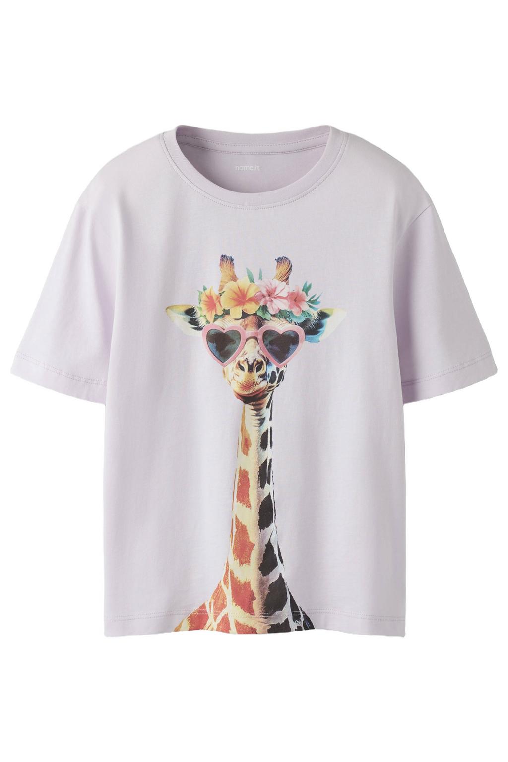 Lilakleurige meisjes NAME IT KIDS T-shirt van katoen met printopdruk, korte mouwen en ronde hals