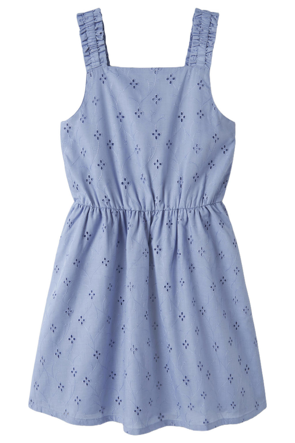 Lilakleurige meisjes NAME IT KIDS zomerjurk van polyester met effen, vierkante hals en borduursels