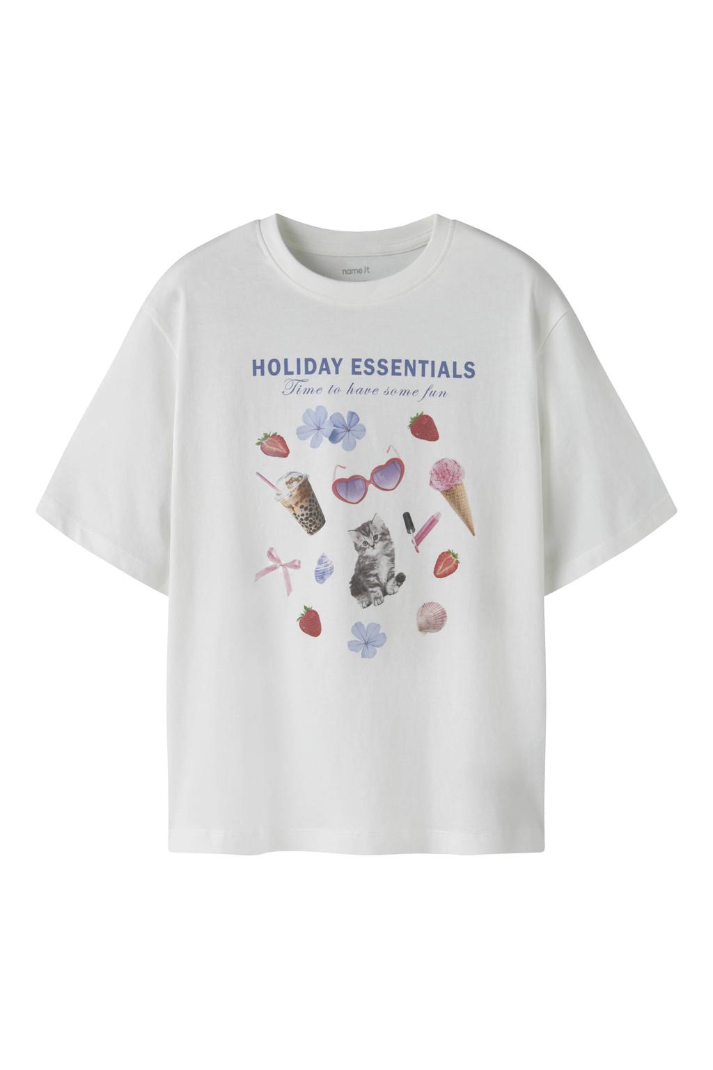 Witte meisjes NAME IT KIDS T-shirt van katoen met printopdruk, korte mouwen en ronde hals