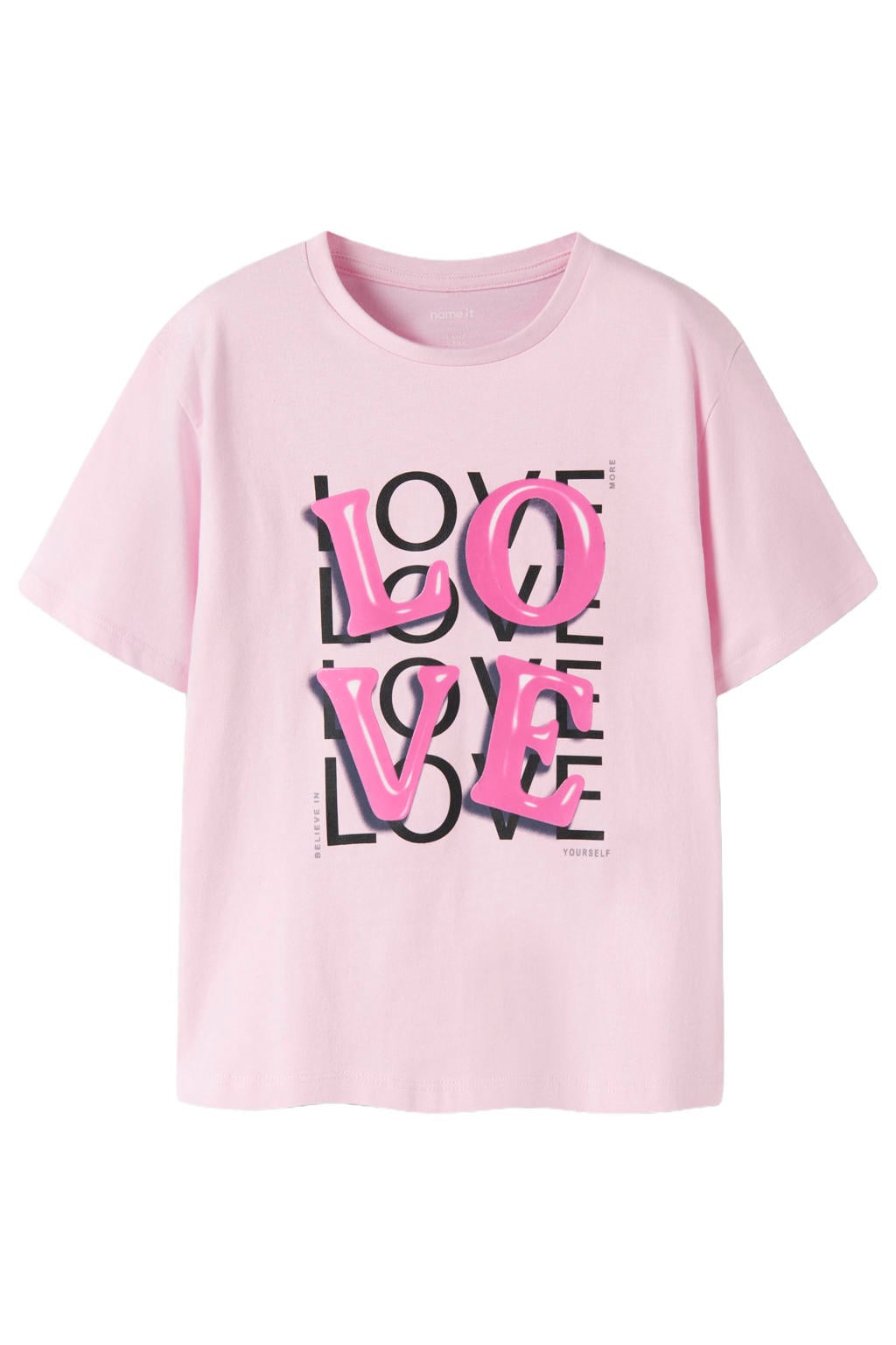 Lichtroze meisjes NAME IT KIDS T-shirt van katoen met backprint, korte mouwen en ronde hals