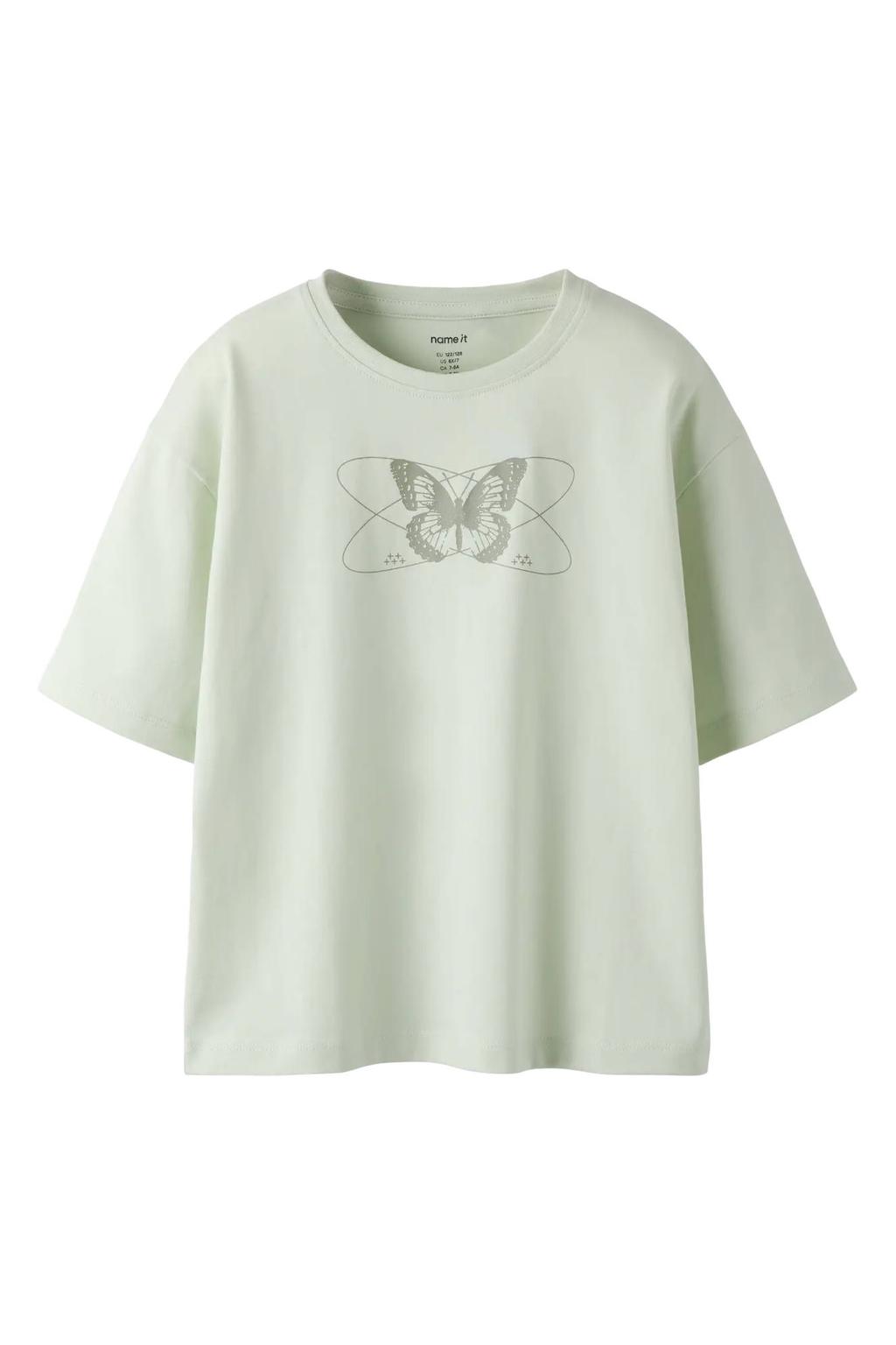 Lichtgroene meisjes NAME IT KIDS T-shirt van katoen met korte mouwen en ronde hals