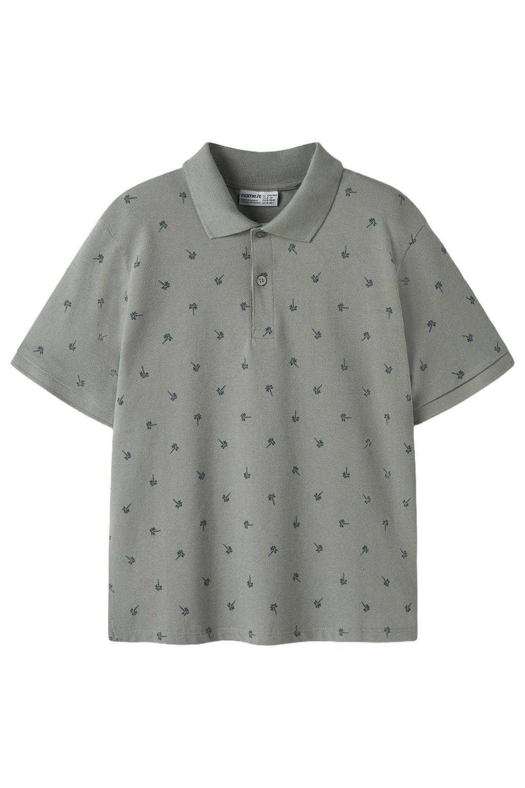Grijs en donkerblauwe jongens NAME IT KIDS polo groen met korte mouwen, knoopsluiting en gebreide details