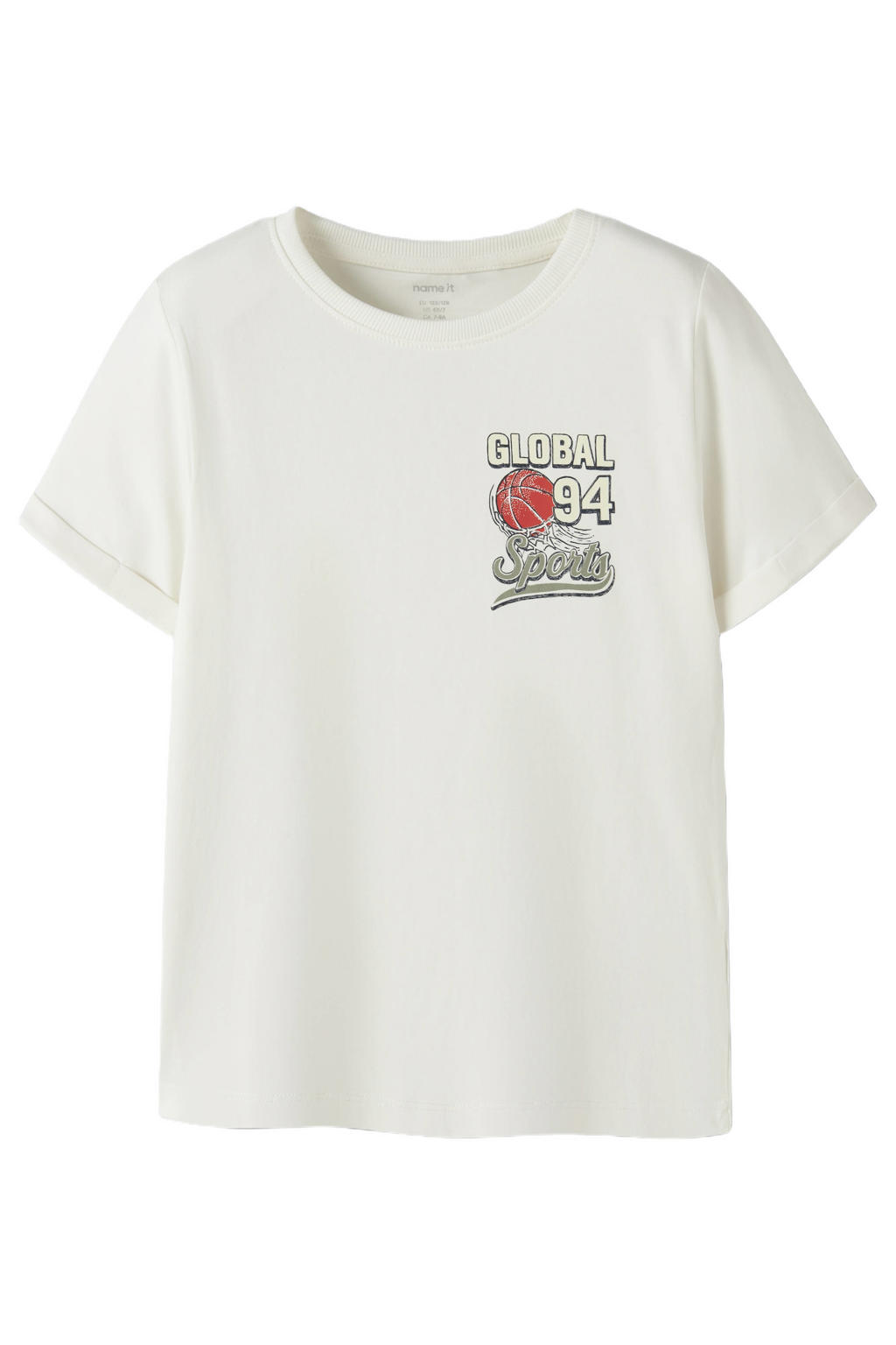 Witte jongens NAME IT KIDS T-shirt van stretchkatoen met printopdruk, korte mouwen en ronde hals