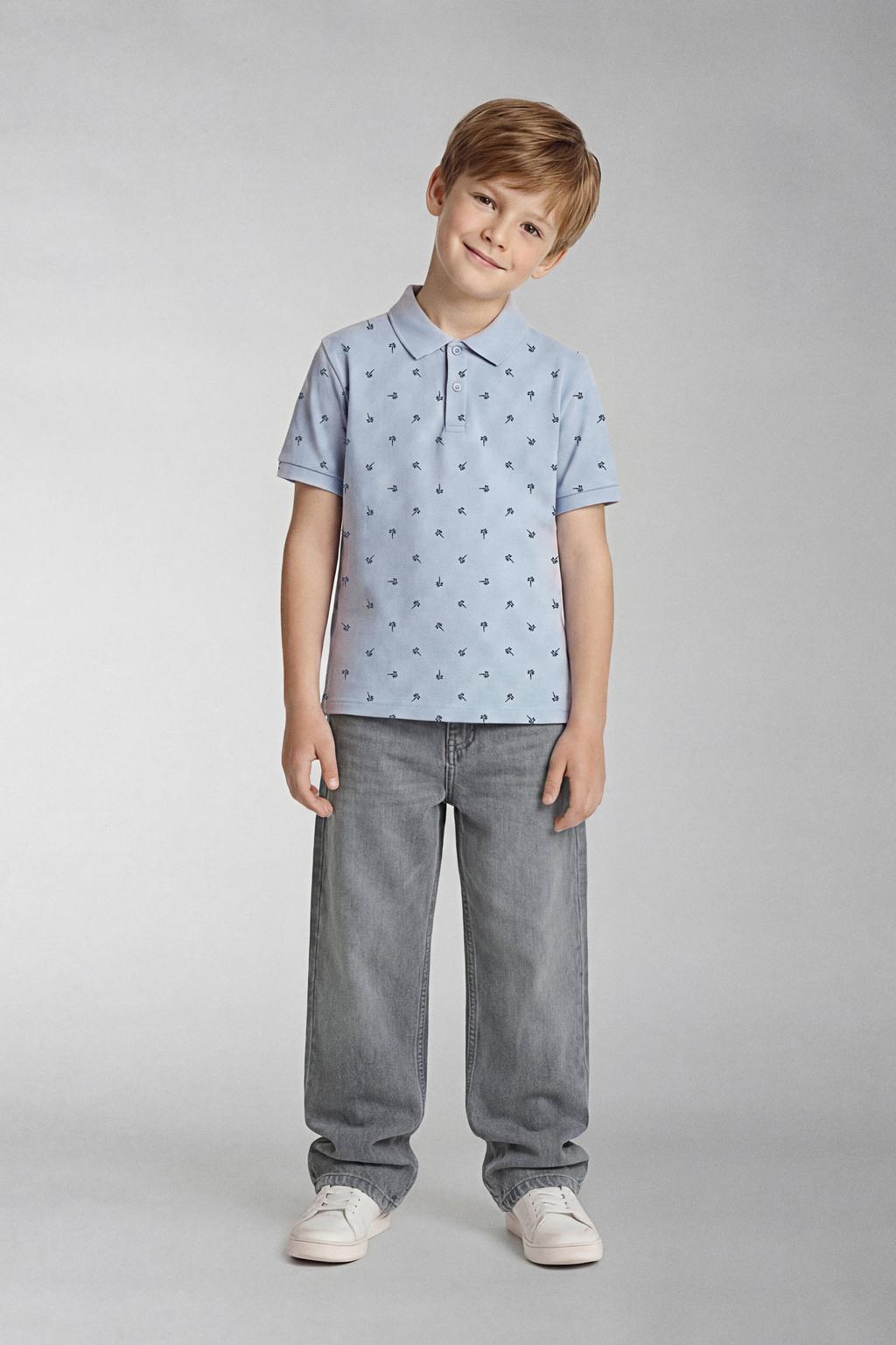 Lichtblauwe jongens NAME IT KIDS polo van stretchkatoen met korte mouwen, knoopsluiting en gebreide details