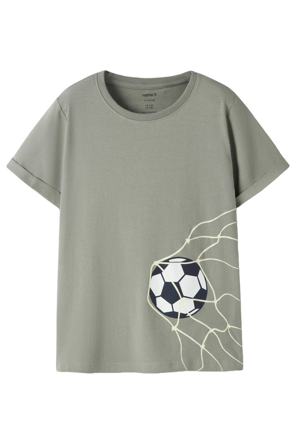Grijsgroene jongens NAME IT KIDS T-shirt groen met printopdruk en korte mouwen