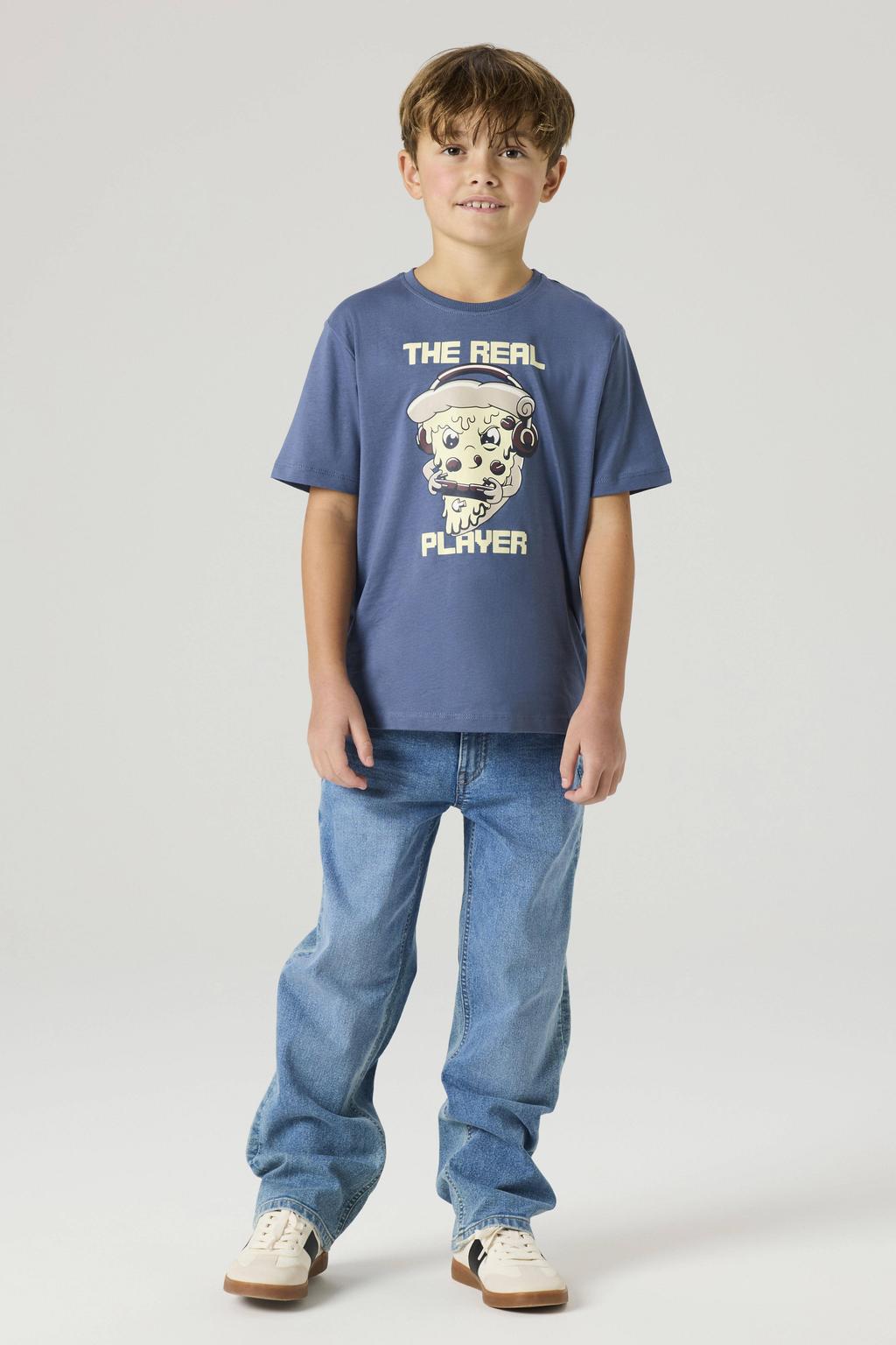 Blauwe jongens NAME IT KIDS T-shirt van katoen met printopdruk, korte mouwen en ronde hals