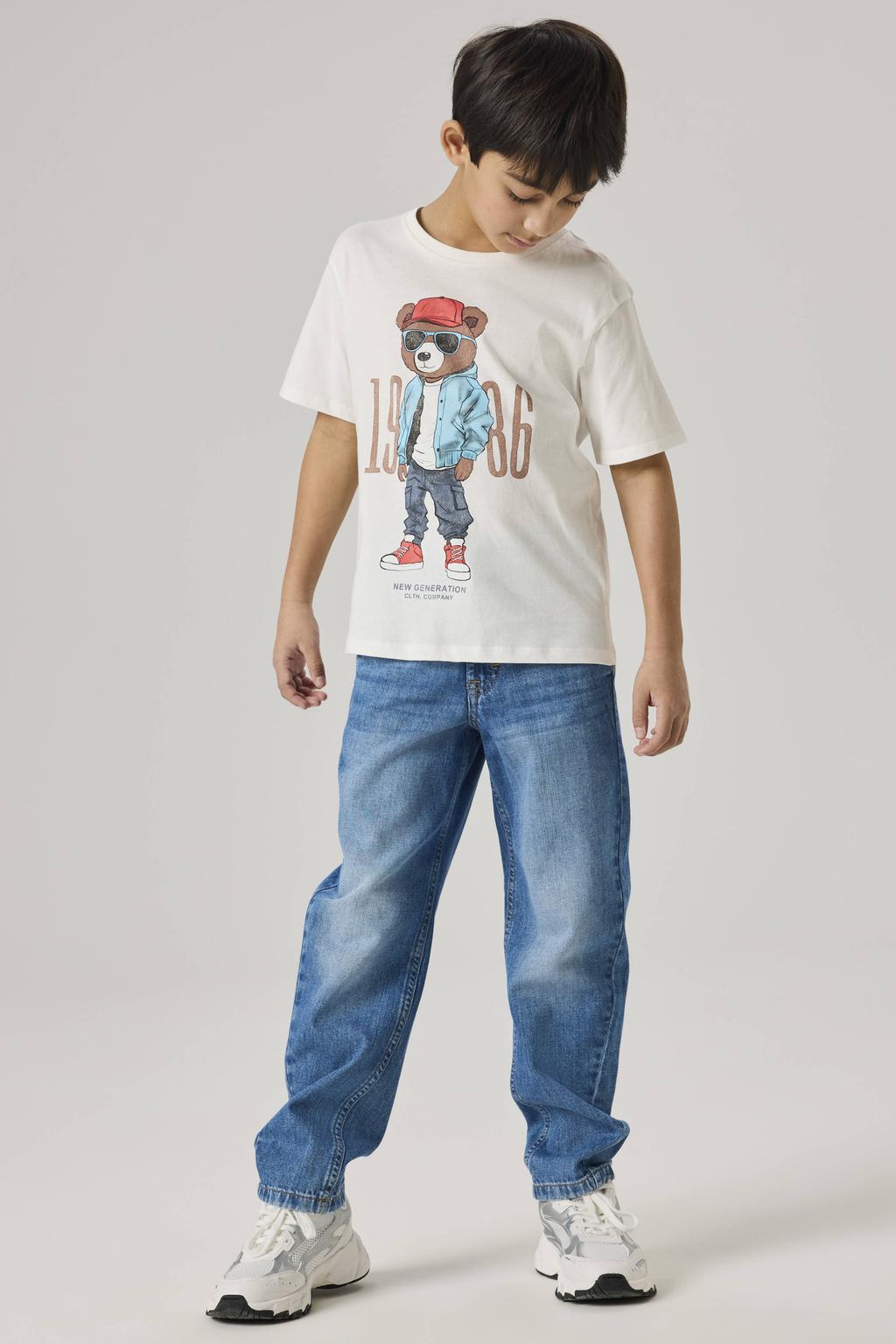 Witte jongens NAME IT KIDS T-shirt van katoen met printopdruk, korte mouwen en ronde hals