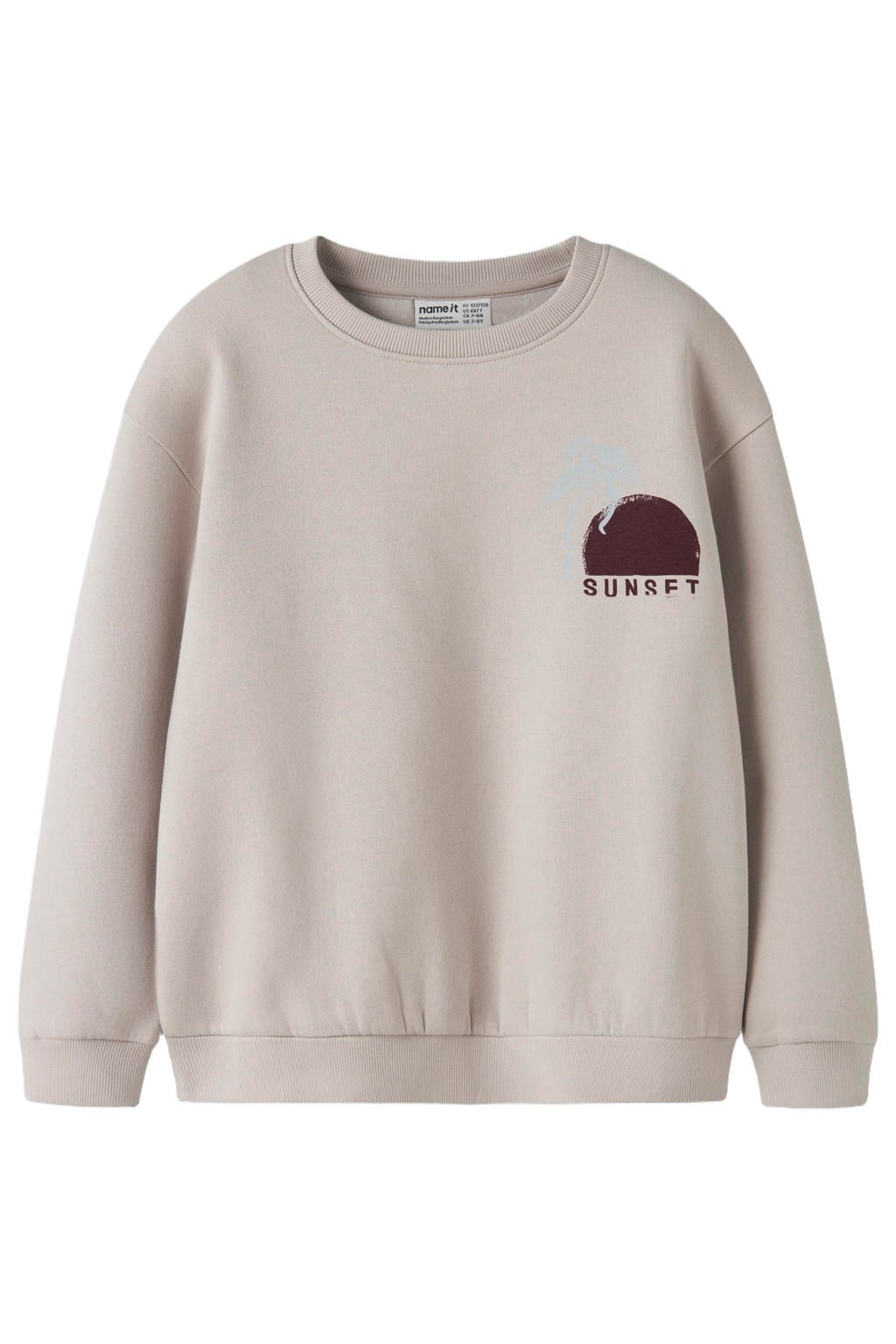 NAME IT KIDS sweater met backprint grijsbruin