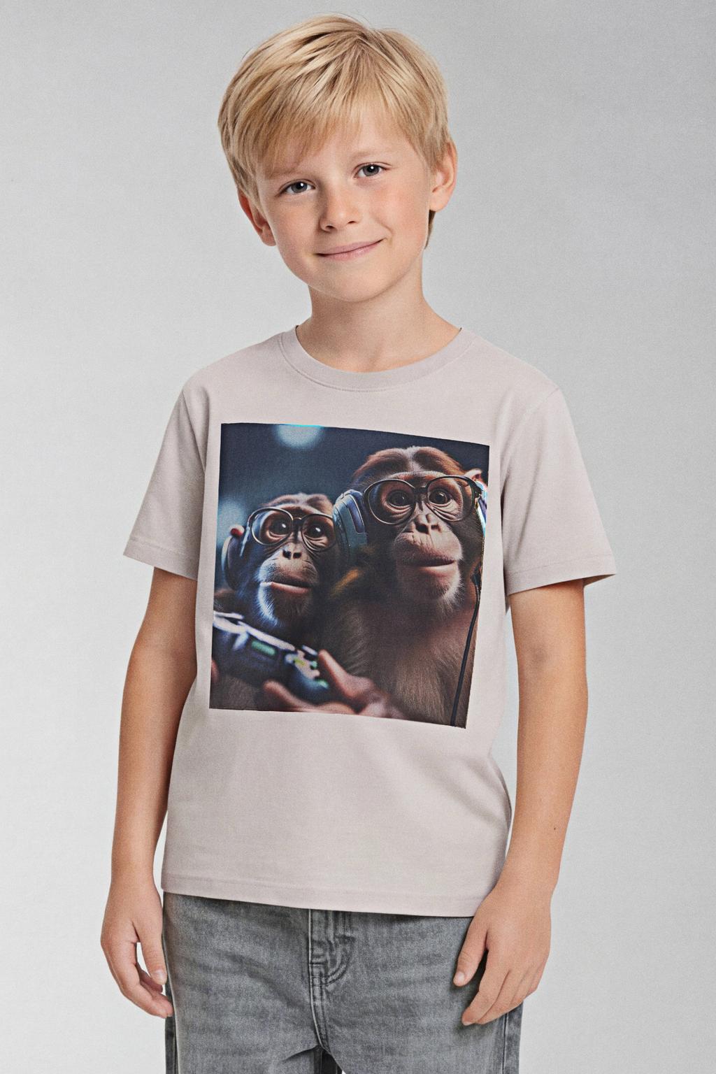 Grijsbruine jongens NAME IT KIDS T-shirt van katoen met printopdruk, korte mouwen en ronde hals