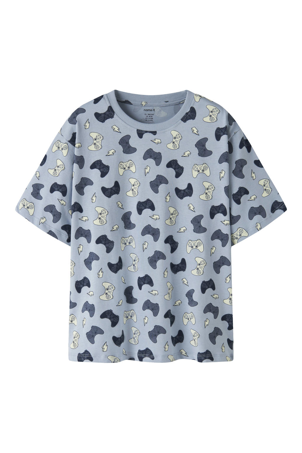 Lichtblauw en blauwe jongens NAME IT KIDS T-shirt van katoen met korte mouwen en ronde hals