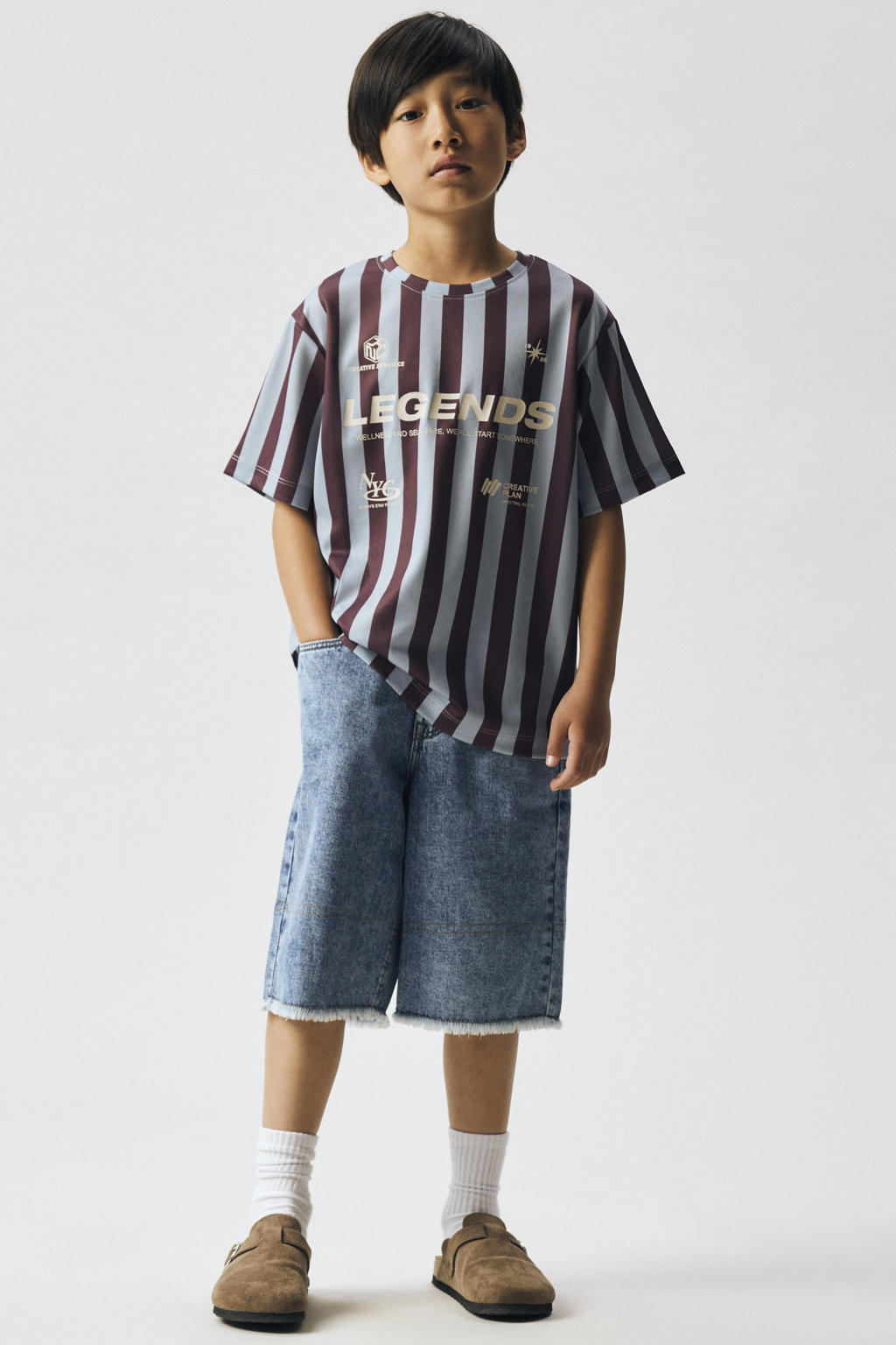 Paars en lichtblauwe jongens NAME IT KIDS gestreepte T-shirt van polyester met korte mouwen en ronde hals