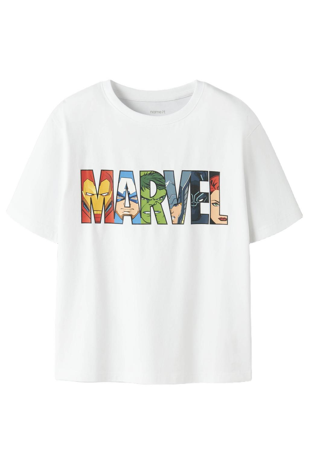 Witte jongens NAME IT KIDS Marvel T-shirt van stretchkatoen met backprint, korte mouwen en ronde hals