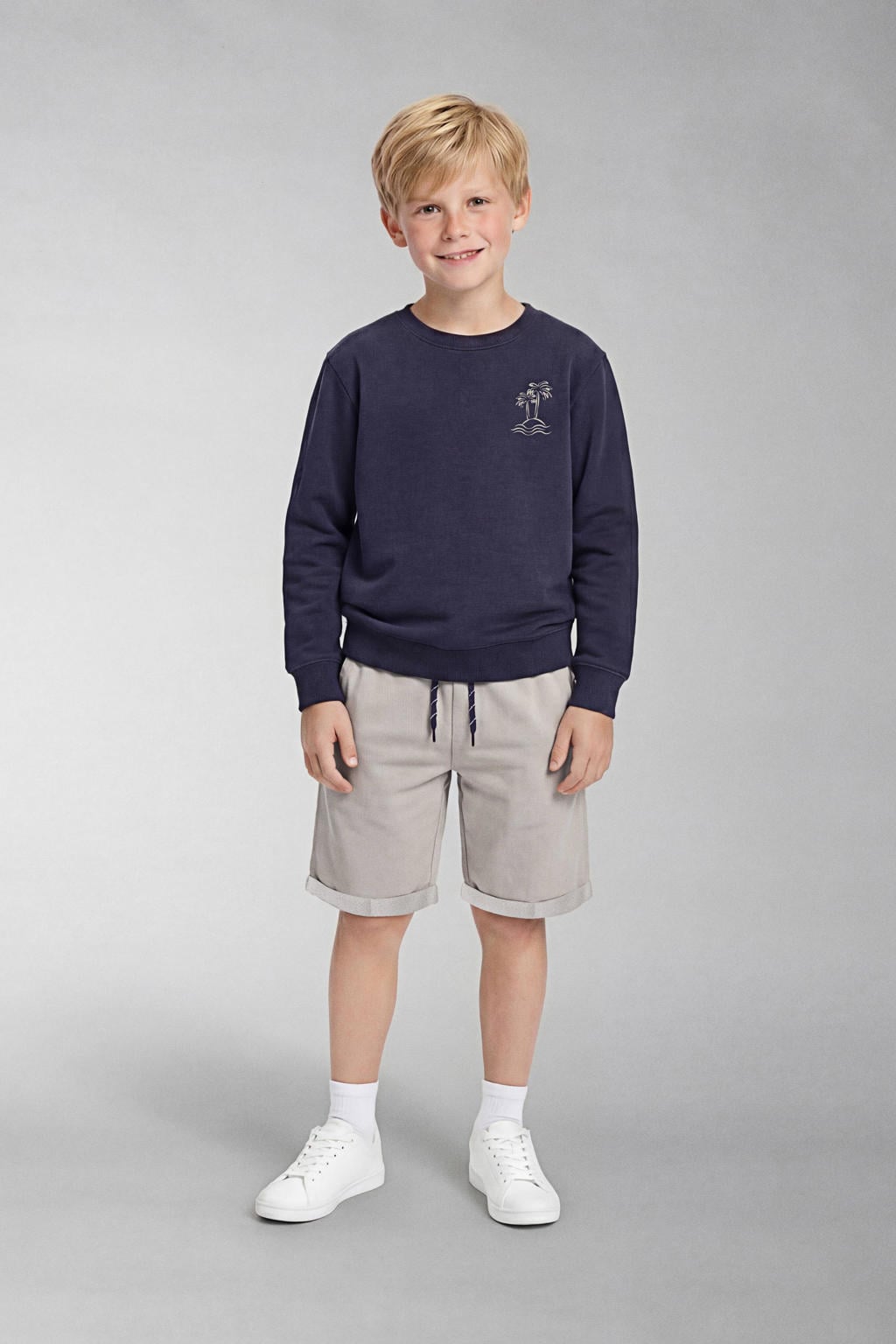 Grijze jongens NAME IT KIDS regular sweatshort met elastische tailleband met koord en effen
