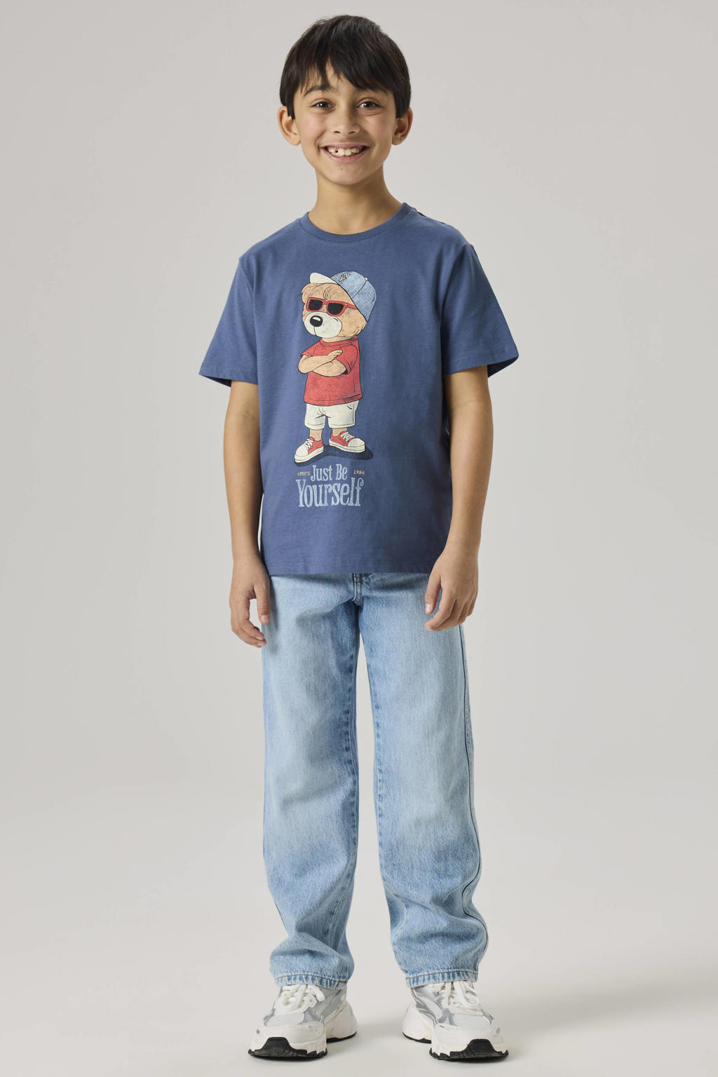 Blauwe jongens NAME IT KIDS T-shirt van katoen met printopdruk, korte mouwen en ronde hals