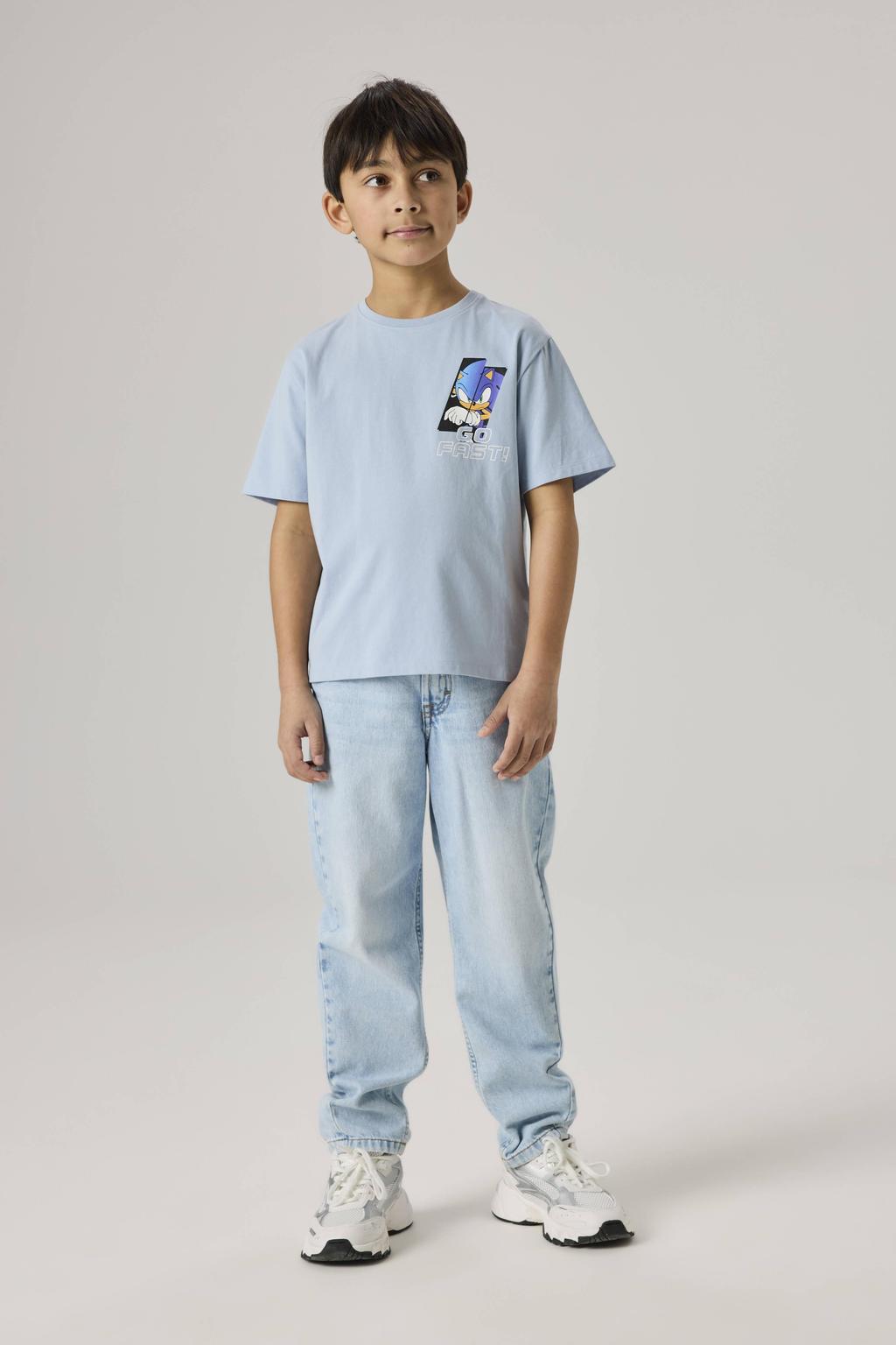 Blauwe jongens NAME IT KIDS T-shirt van stretchkatoen met backprint, korte mouwen en ronde hals