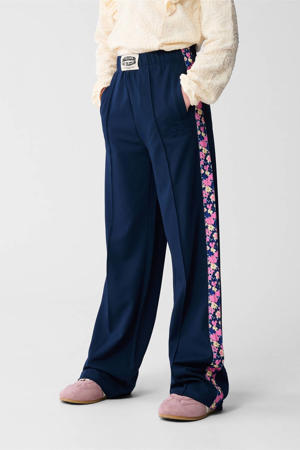 wide leg gebloemde casual broek donkerblauw