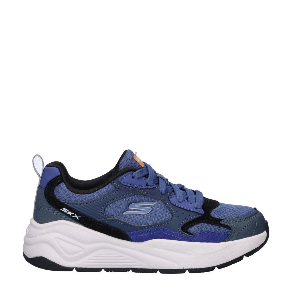 Donkerblauwe jongens Skechers Nova Jogger sneakers van imitatieleer met veters