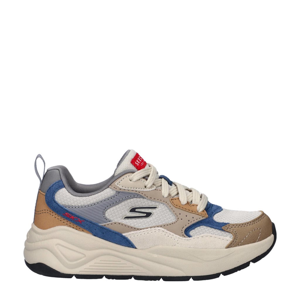Beige en multikleurige jongens Skechers Nova Jogger sneakers van imitatieleer met veters
