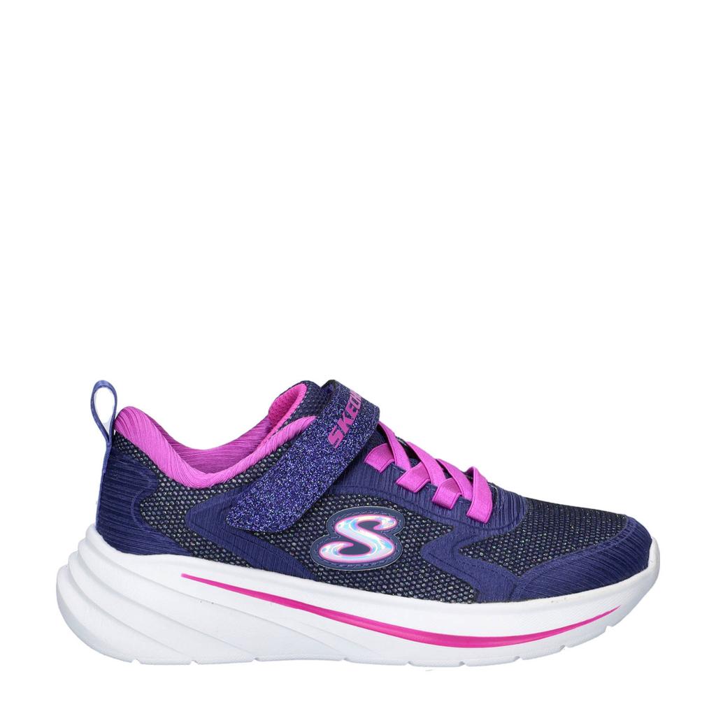 Blauw en roze meisjes Skechers Wave 92 sneakers met glitters van nylon