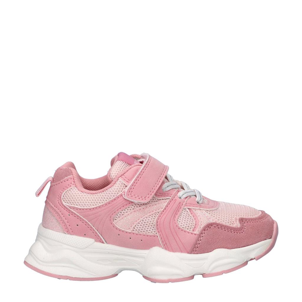 Roze meisjes Nelson Kids sneakers van imitatieleer met veters